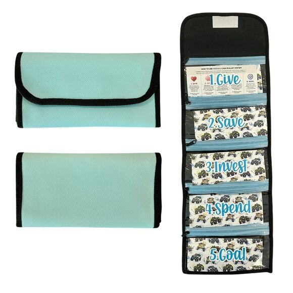 Blue Kids Money Management Wallet, Cash Organizer Kids, Blue Superhero Gift Boys - Picture 1 of 7